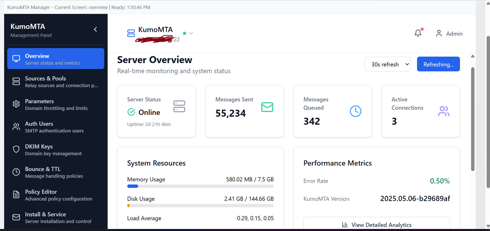Magic SMTP — Dashboard